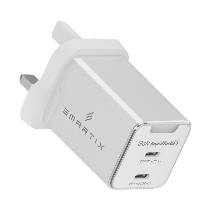 محول حائط Smartix Premium Compact UK بقدرة 65 وات GaN أبيض