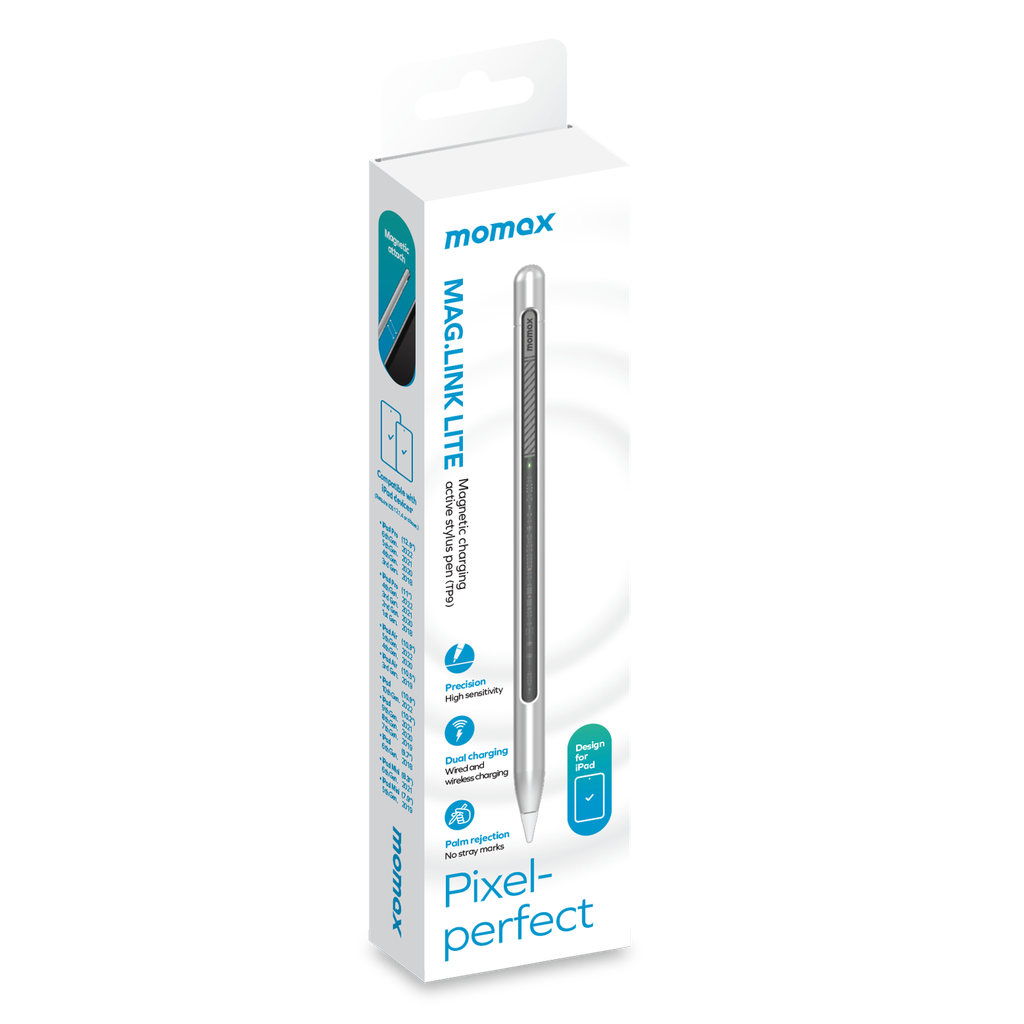 قلم موماكس ماج لينك لايت للشحن المغناطيسي النشط باللون الفضي