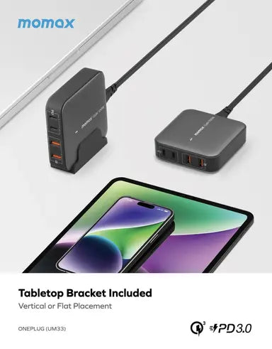 Momax oneplug 100w 4 port gan desktop charger black