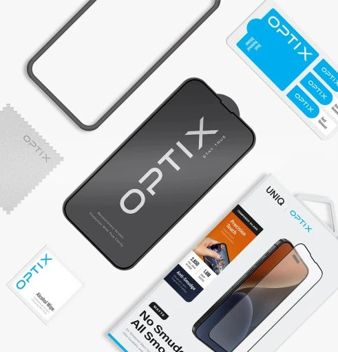 واقي شاشة UNIQ Optix Vivid لهاتف iPhone 16 Pro مقاس 6.3 بوصة من الزجاج المقسّى الشفاف مع أداة تطبيق
