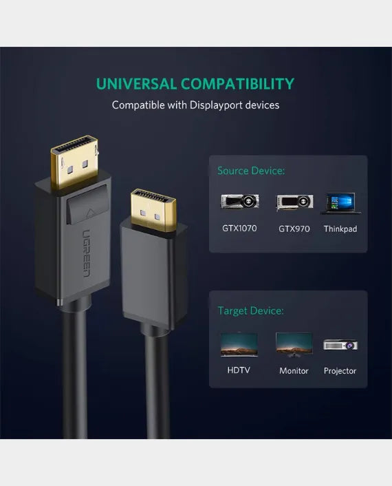 كابل UGREEN Display Port إلى Display Port بطول 1.5 متر - أسود