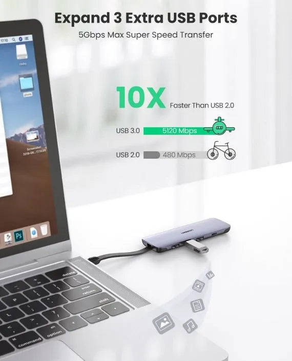 قاعدة يوجرين 5 في 1 متعددة المنافذ USB-C مع منفذ HDMI بدقة 4K بمعدل 30 هرتز / منفذ بيانات USB-A 3.0 / USB-C PD 100 واط / UG-USBC-CM285-5P-MM-ADP - رمادي فضائي