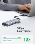 يوجرين 9 في 1 موزع USB C متعدد الوظائف / 4K@60Hz HDMI / 5Gbps USB A و USB C / SD / TF قارئ بطاقة، محول متعدد المنافذ / 100 واط / 1Gbps إيثرنت رمادي