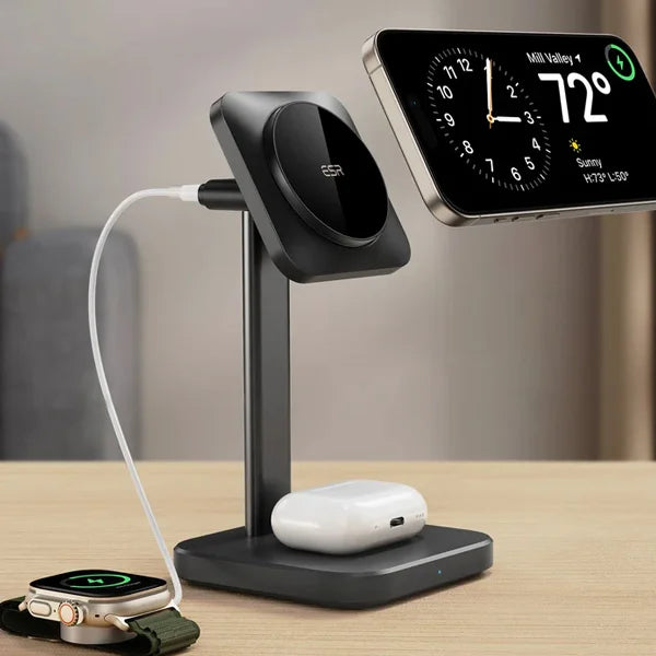 شاحن لاسلكي 2 في 1 من ESR لساعة Apple Watch، أسود (الشاحن الداخلي ثنائي السنون)