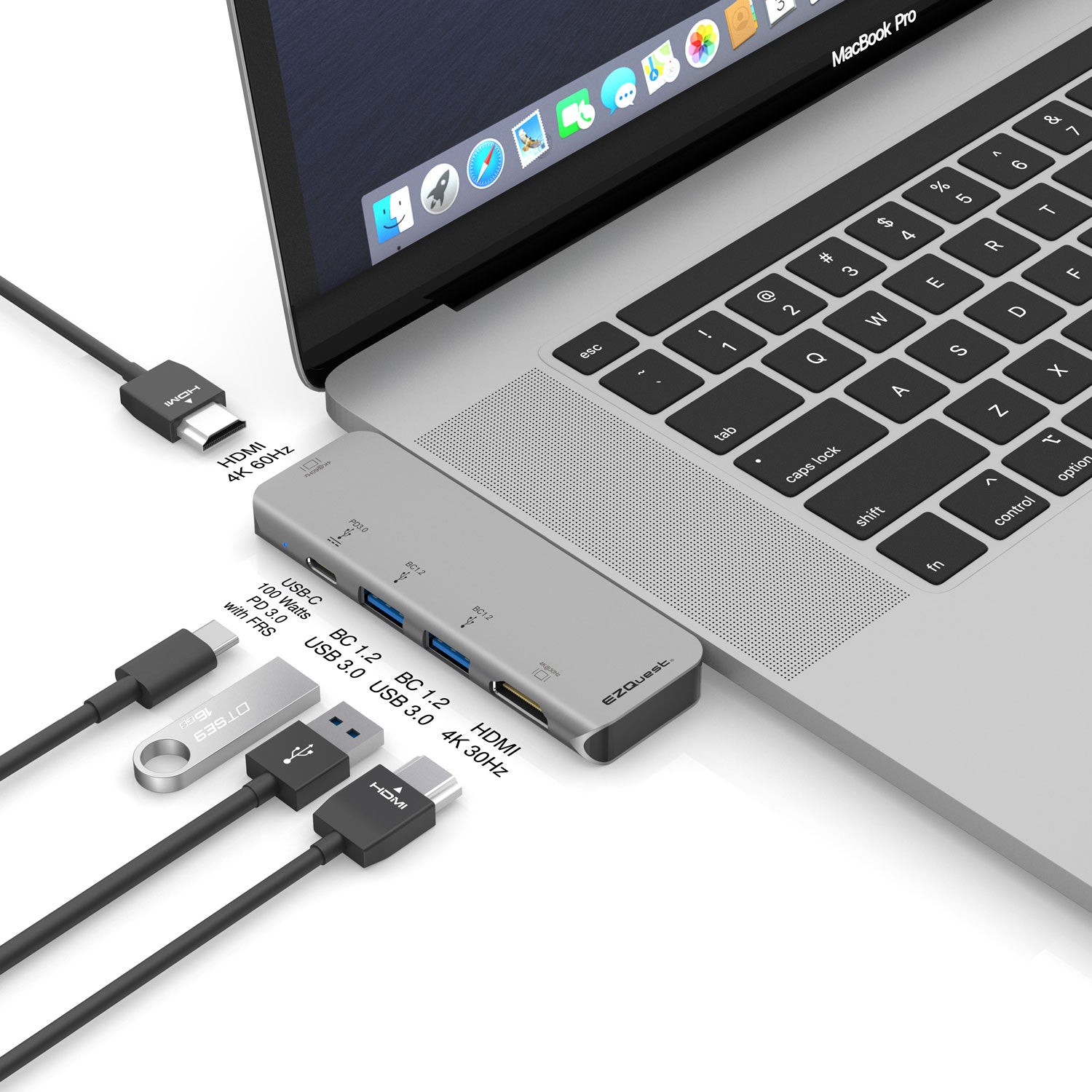 محول موزع الوسائط المتعددة USB-C ثنائي HDMI بخمسة منافذ مع Power Delivery 3.0