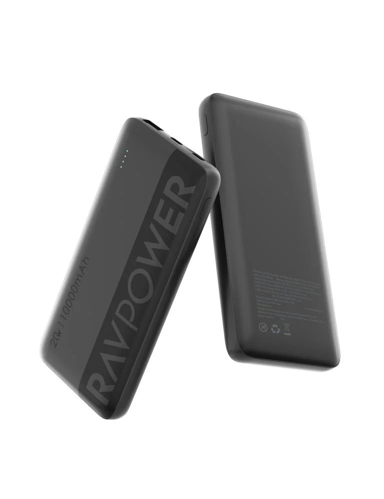 RavPower PD 20W 10000mAh 3-Port Power Bank, Fast Charging, Universal Compatibility - Black