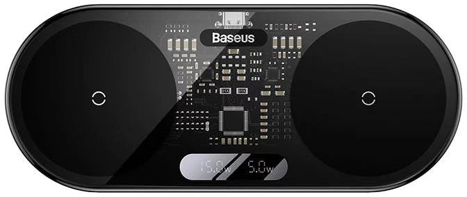 شاحن لاسلكي Baseus Digital LED Display Dual Qi، بقوة 20 وات