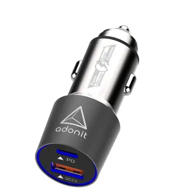شاحن سيارة سريع من أدونيت بمنفذ USB-C PD بقوة 18 واط مع شحن سريع 3.0 5 فولت 3 أمبير ومنفذ USB-C في محول شحن السيارة