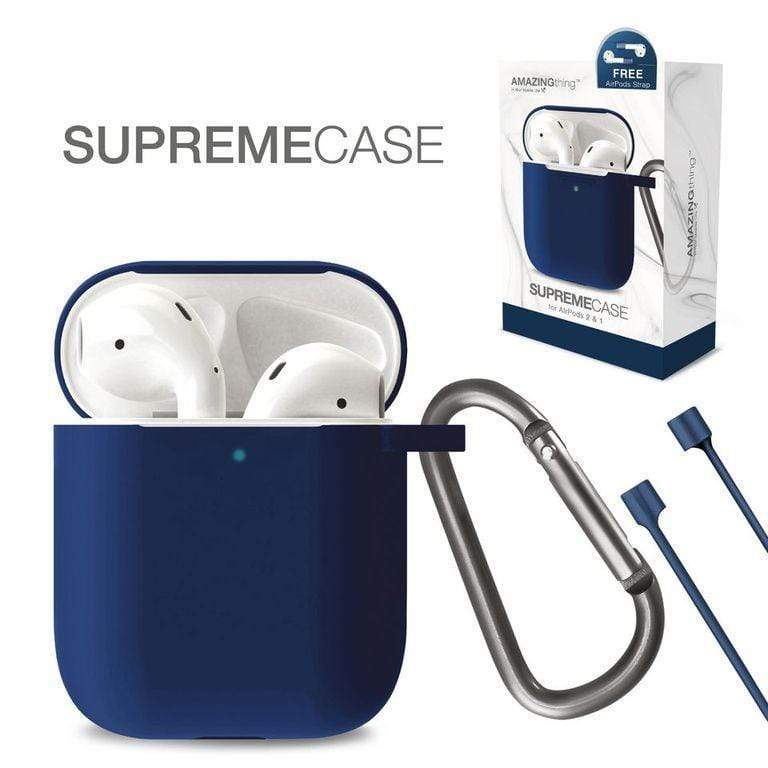 حافظة AirPods 2/1 باللون الأزرق مع حلقة تثبيت Amazing Thing في supremecase flow