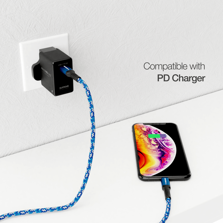 كابل Supremelink من Amazingthing بطول 1.2 متر من Lightning إلى USB-C Bullet Shield (أزرق)
