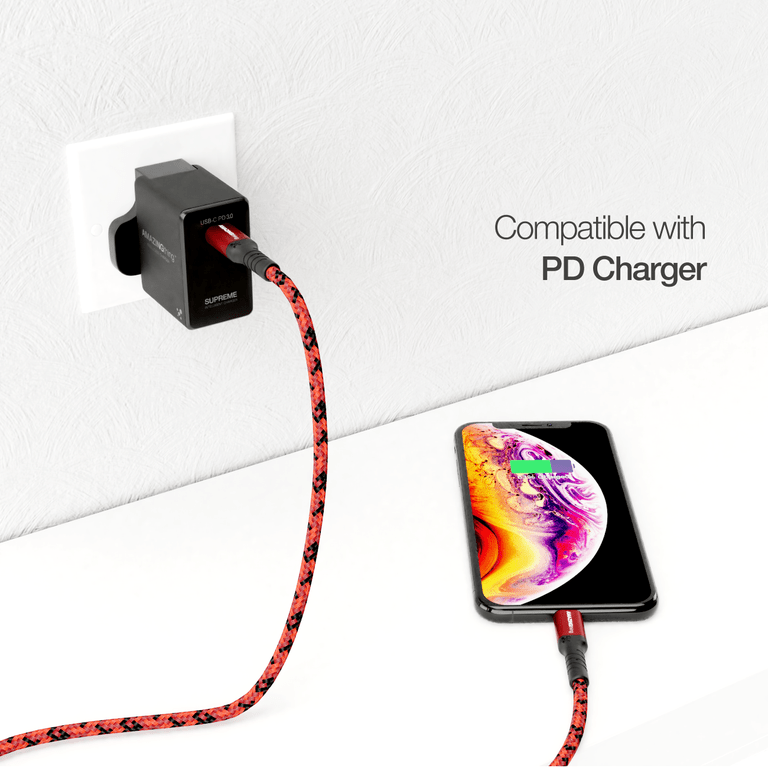 كابل Supremelink من Amazingthing بطول 1.2 متر من Lightning إلى USB-C Bullet Shield (أحمر)