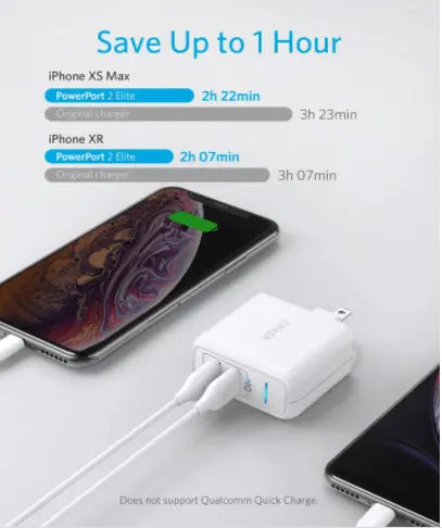 شاحن أنكر باور بورت 24 وات بمنفذي USB باللون الأبيض
