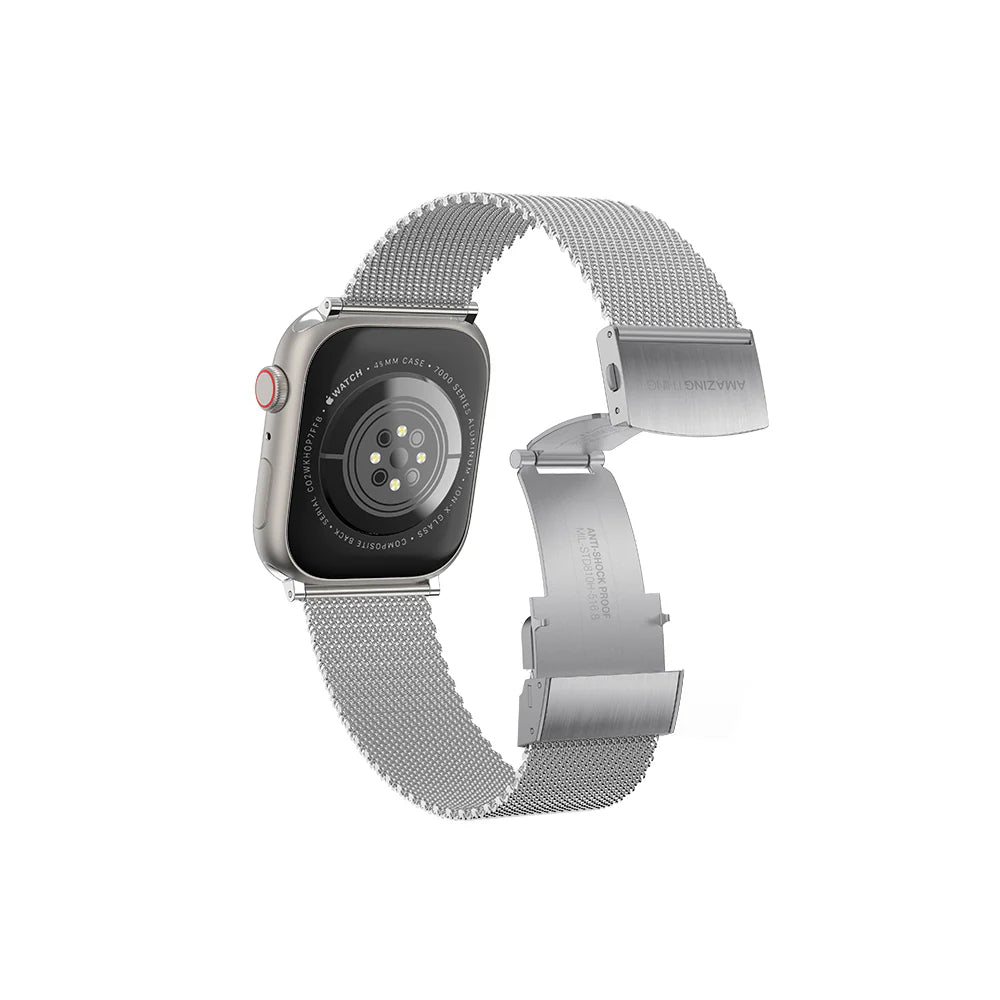 سوار شبكي معدني من Amazingthing Titan لساعة Apple Watch 10 مقاس 42 مم فضي