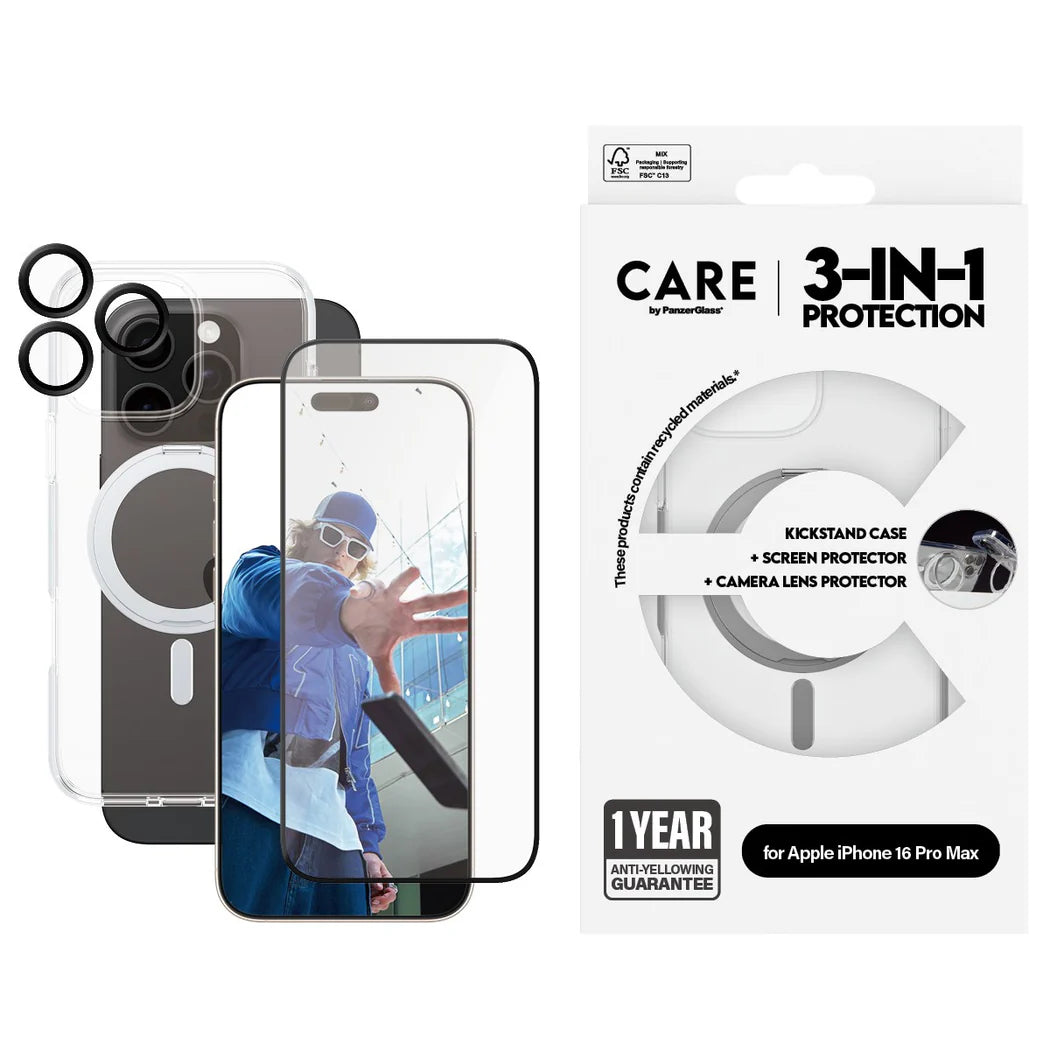 مجموعة CARE by PanzerGlass® 3 في 1 من السيراميك لهاتف iPhone 16 Pro Max