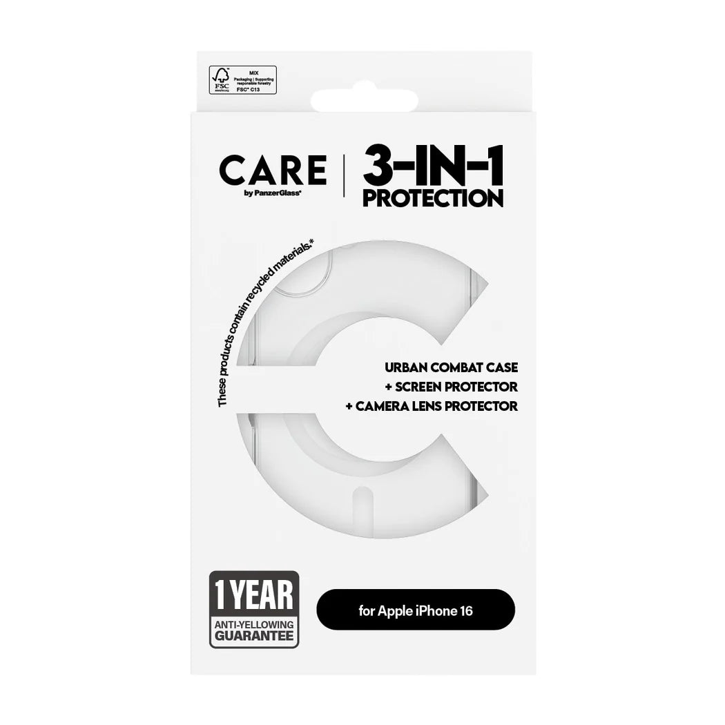 مجموعة CARE by PanzerGlass® الرائدة 3 في 1 لهاتف iPhone 16