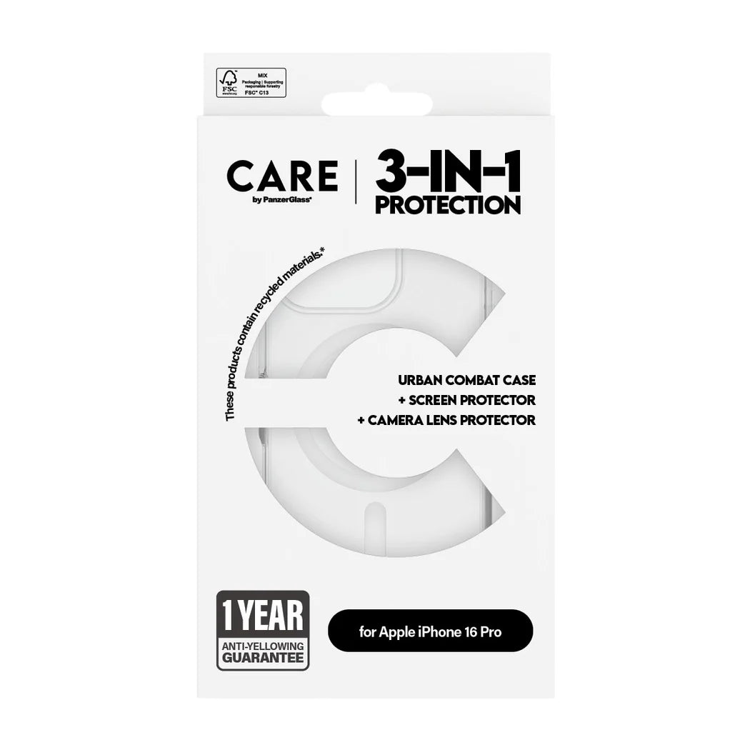 مجموعة CARE by PanzerGlass® الرائدة 3 في 1 لهاتف iPhone 16 Pro