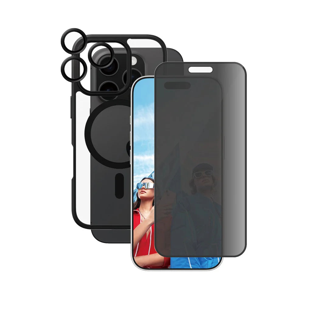 مجموعة CARE by PanzerGlass® الرائدة 3 في 1 لحماية الخصوصية لهاتف iPhone 16 Pro