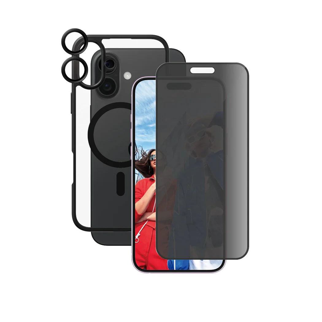 مجموعة CARE by PanzerGlass® الرائدة 3 في 1 لحماية الخصوصية لهاتف iPhone 16 Plus
