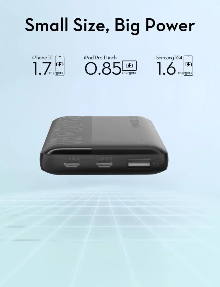 RavPower PD 20W 10000mAh 3-Port Power Bank, Fast Charging, Universal Compatibility - Black