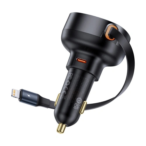 شاحن سيارة Baseus Enjoyment Pro مع كابل Lightning + USB-C ، 55 واط (أسود)