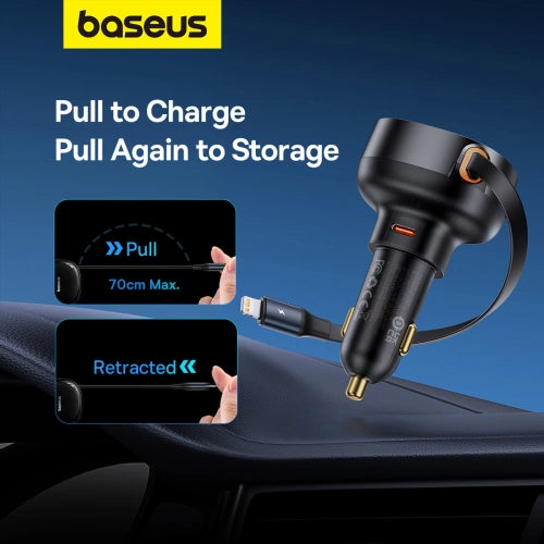 شاحن سيارة Baseus Enjoyment Pro مع كابل Lightning + USB-C ، 55 واط (أسود)