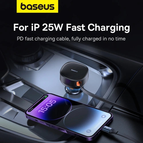 شاحن سيارة Baseus Enjoyment Pro مع كابل Lightning + USB-C ، 55 واط (أسود)