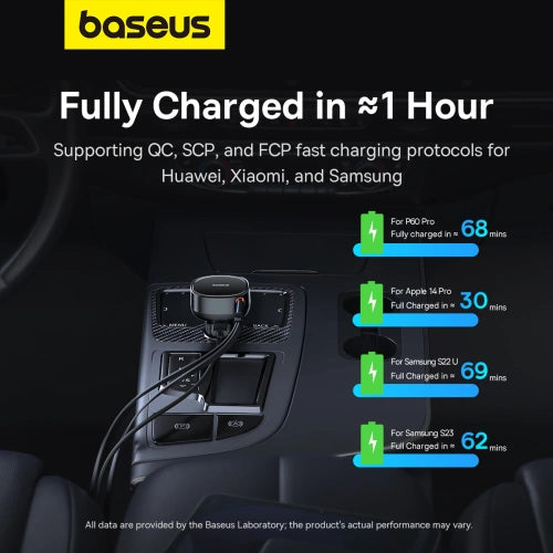 شاحن سيارة Baseus Enjoyment Pro مع كابل Lightning + USB-C ، 55 واط (أسود)