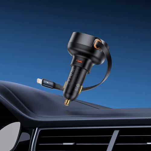 شاحن سيارة Baseus Enjoyment Pro مع كابل Lightning + USB-C ، 55 واط (أسود)