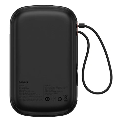 باور بانك Baseus QPow Pro+ سعة 20000 مللي أمبير/ساعة وقوة 22.5 واط + كابل USB-C مدمج باللون الأسود
