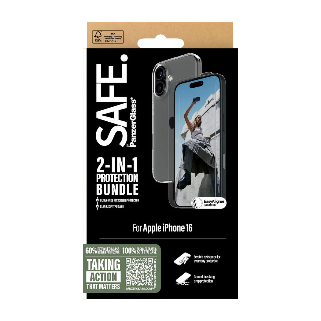 PanzerGlass SAFE by PG 2-in-1 Protection Bundle – Apple iPhone 16 (6.1") – Transparent Set