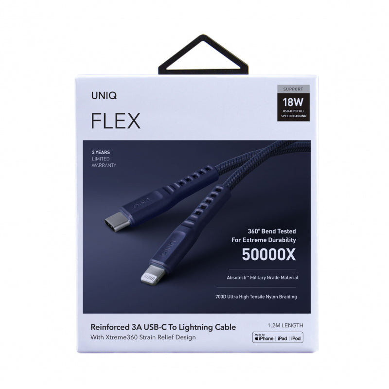 كابل يونيك فليكس سترين ريليف USB-C إلى لايتنينج بطول 1.2 متر - أزرق