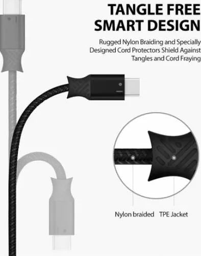 كابل Ringke USB-C USB 3.0 Smart Fish بطول 1.2 متر أسود