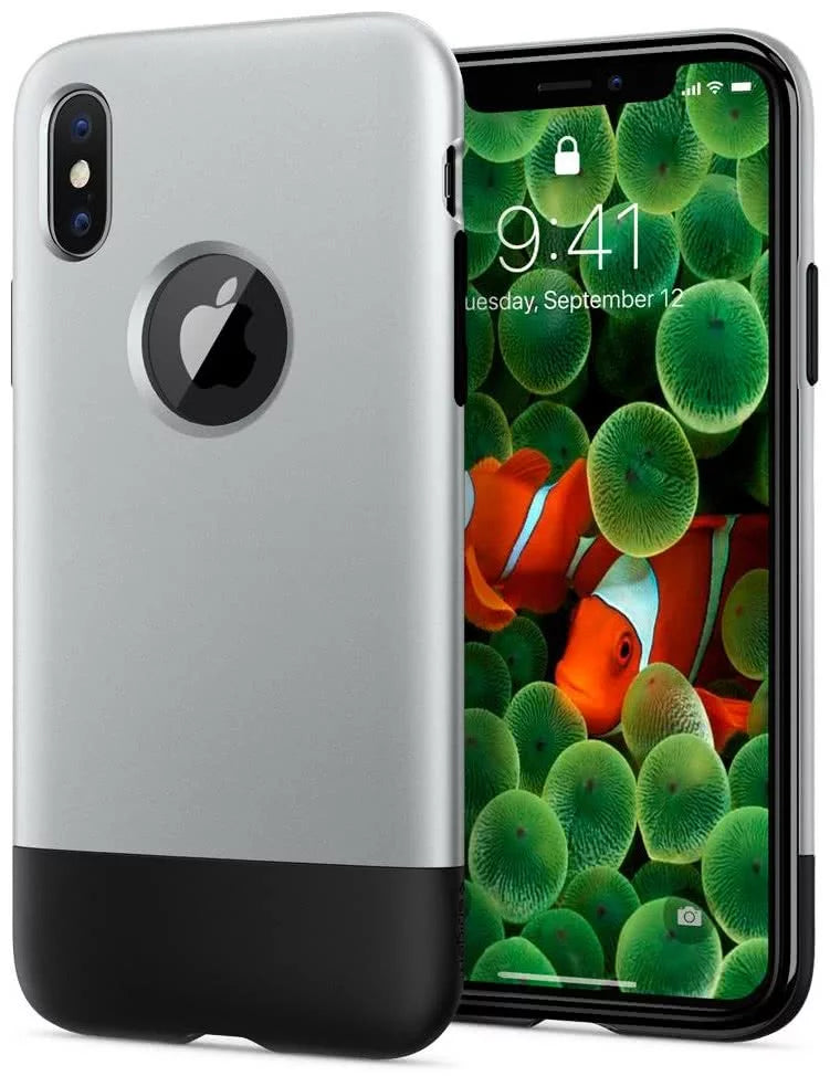 جراب SPIGEN - جراب iPhone X/XS الكلاسيكي باللون الرمادي الألومنيوم (057CS23345)