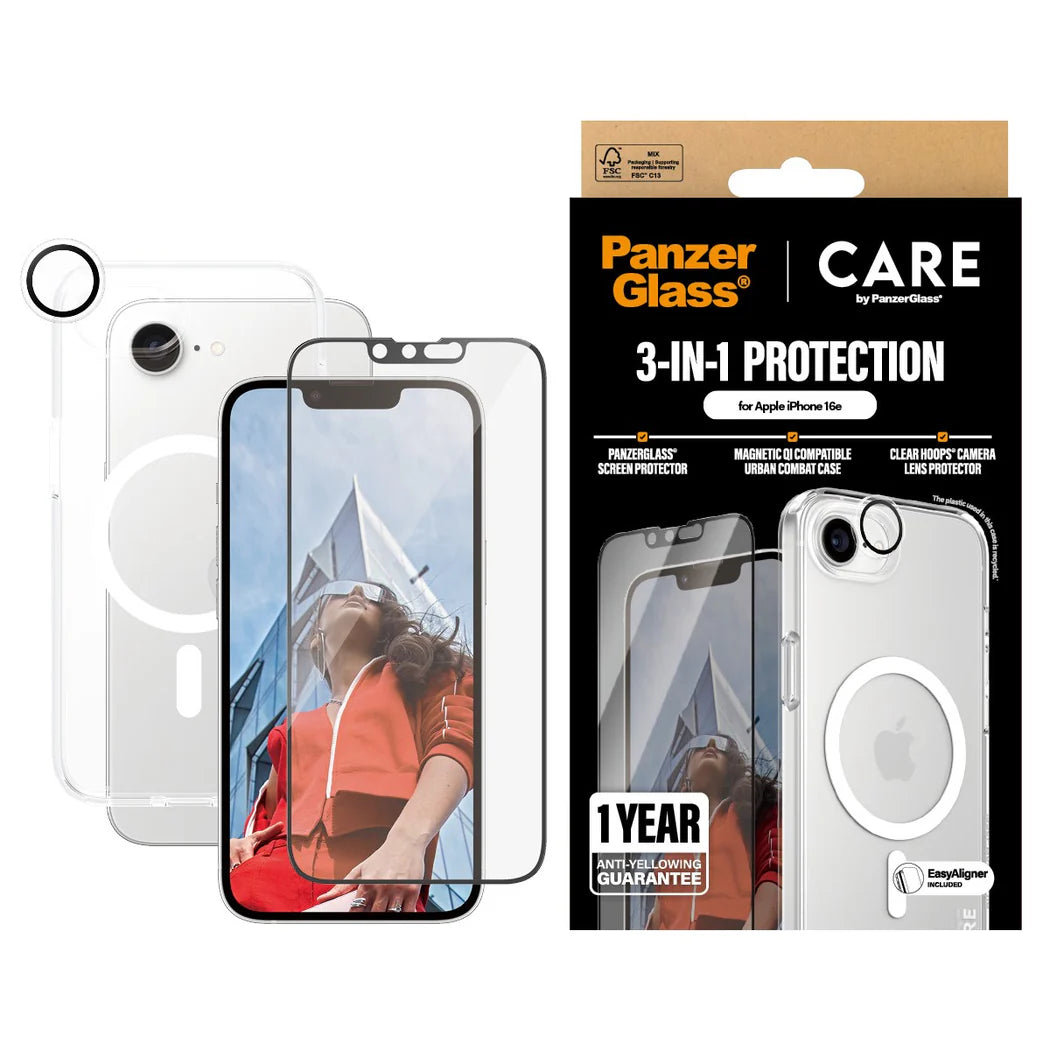 مجموعة CARE by PanzerGlass الرائدة 3 في 1 لهاتف iPhone 16e