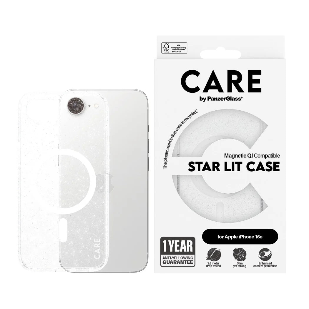 جراب CARE by PanzerGlass الرائد Urban Combat Star Lit مع MagSafe أبيض لهاتف iPhone 16e