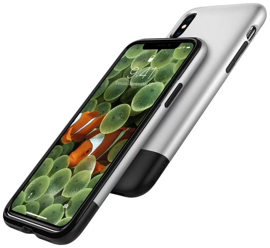 جراب SPIGEN - جراب iPhone X/XS الكلاسيكي باللون الرمادي الألومنيوم (057CS23345)