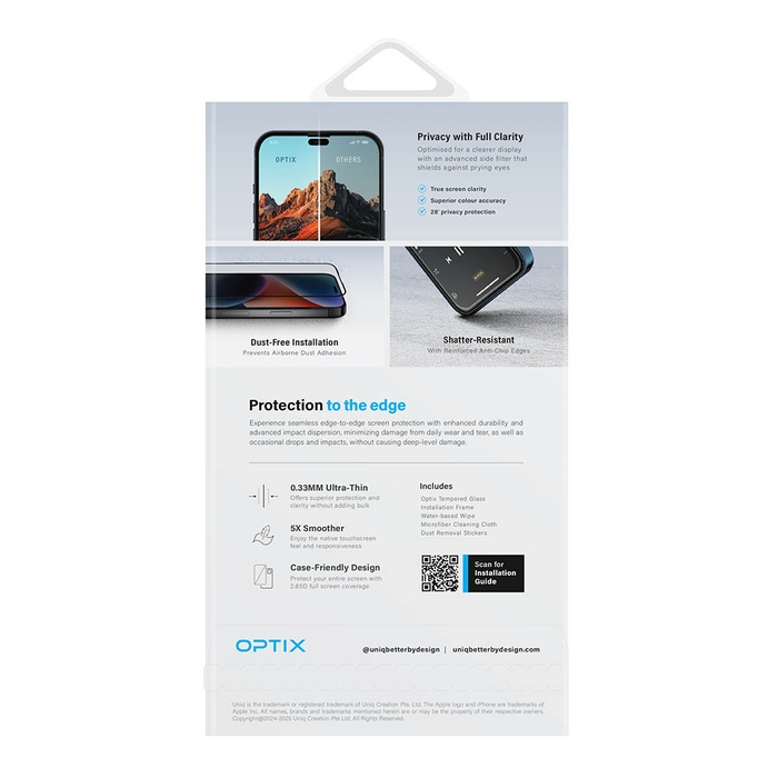 واقي شاشة Uniq Optix لجهاز iPhone 16 Pro - الخصوصية
