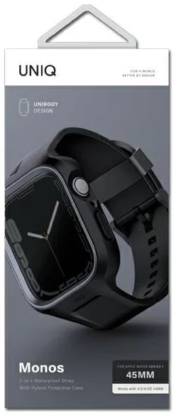 UNIQ Monos 2in1 Apple Watch Strap + Case Series 4/5/6/7/8/9/SE/SE2 44/45mm. midnight black (UNIQ-45MM-MONOSBLK)