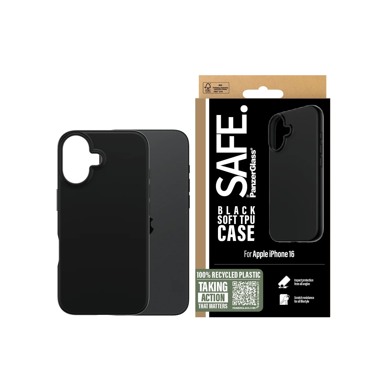 PanzerGlass SAFE by PG TPU Case – Apple iPhone 16 (6.1″) – Black
