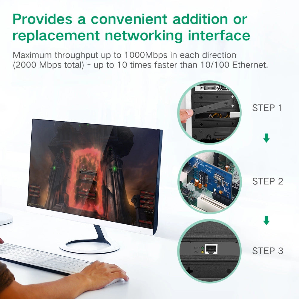 محول شبكة UGREEN Gigabit 10/100/1000Mbps PCI-E - أسود
