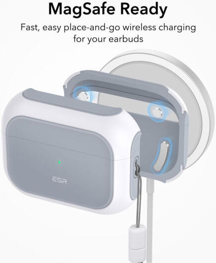 حافظة ESR Orbit Hybrid Halo Lock لسماعات Apple AirPods Pro 1/2 MagSafe باللون الأبيض