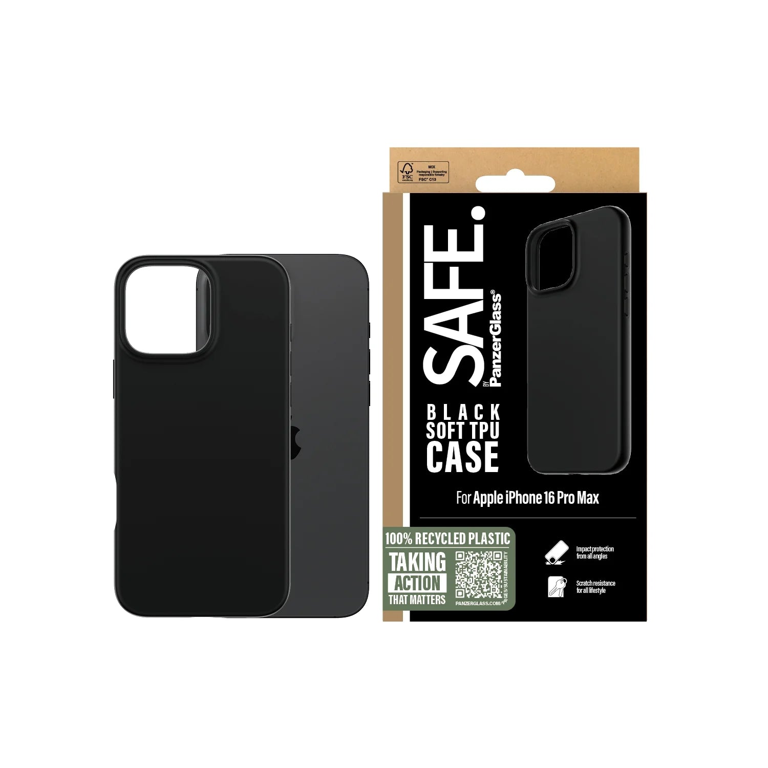 PanzerGlass SAFE by PG TPU Case – Apple iPhone 16 Pro Max (6.9″) – Black