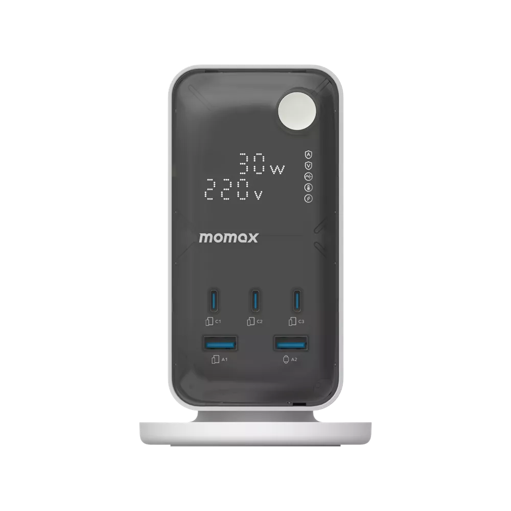 برج طاقة MOMAX 1-CHARGE WORK FLOW مزود بشاشة رقمية 6 منافذ مع منفذ USB