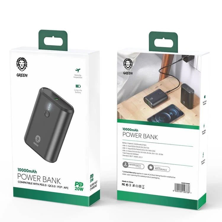 Green Lion GNPB10KBK Power Bank 10000mAh PD 20W, Universal - Black