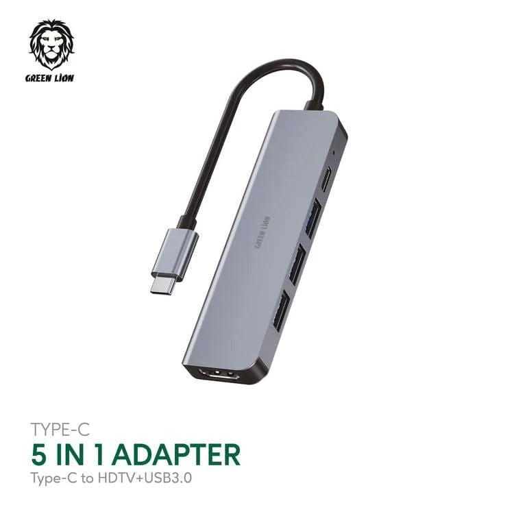 Green Lion 5 in 1 Type-C Adapter 4K, Ethernet, USB-C Multiport Converter with 4K HDMI