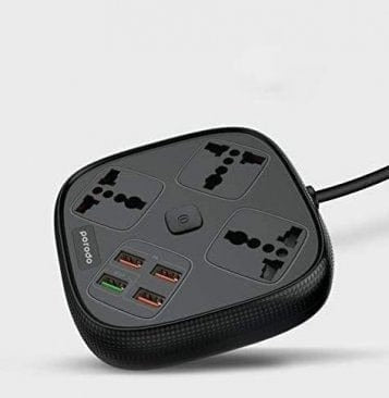 Porodo (3A Auto-ID USB Ports + 1Quick Charge USB 3.0) With 3 Universal Power Socket 10A 2 meters