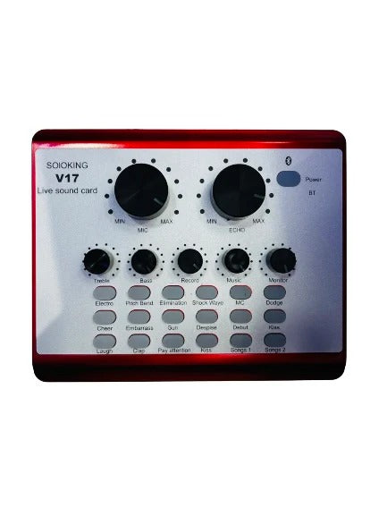 V17 Portable Audio Mixer Interface, Bluetooth Sound Card for Live Streaming, 3.5mm Mic Jack for Guitar, Compatible with iOS/Android/Windows/PC/Tablet
