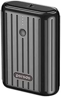 Porodo Power Bank PD Ultra-Compact Wireless Portable Power Bank 10000mAh 18W Power Delivery & Quick Charge 3.0 (Black, 10000mAh)