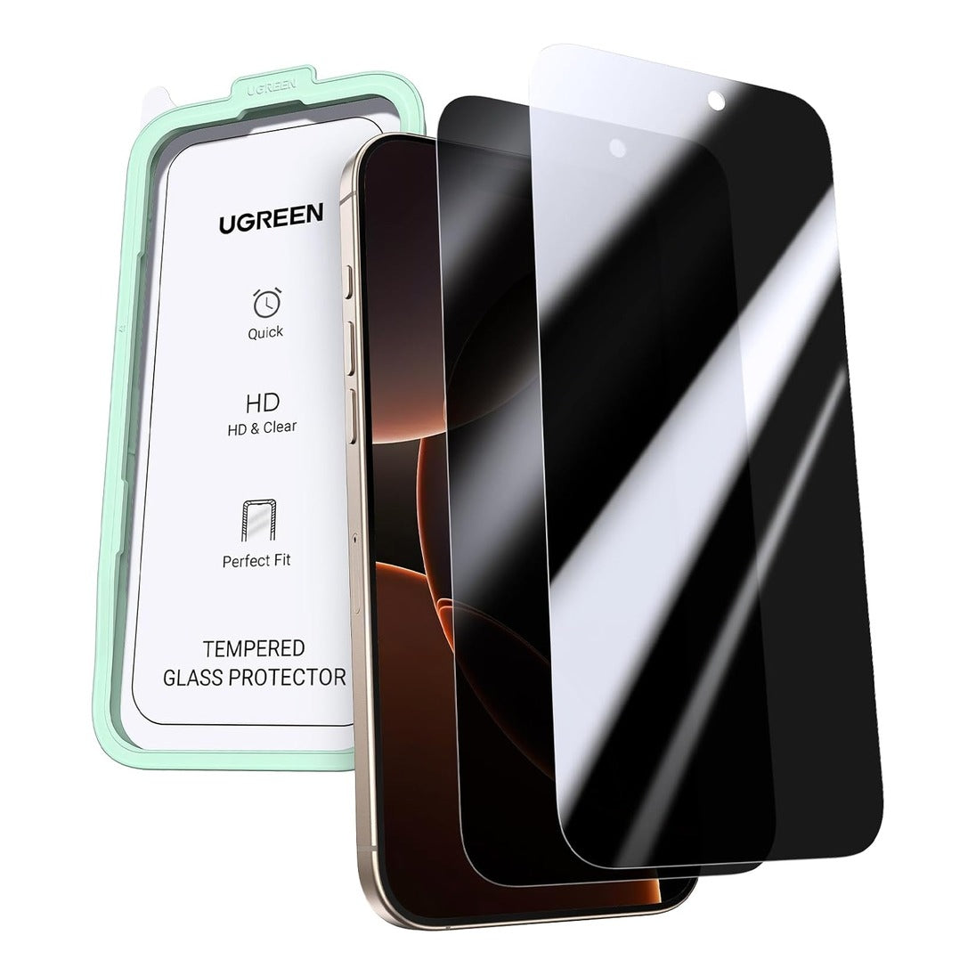 UGREEN Full Coverage Privacy Screen Protector with Installation Frame for iPhone 16 Pro Max 1‑Pack Clear