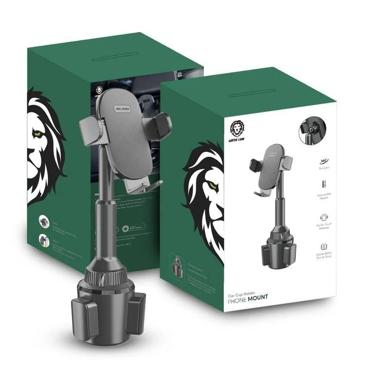 Green Lion GNCCUPHDRPM 360° Car Cup Holder Universal Car Cup Holder Cellphone Mount Stand